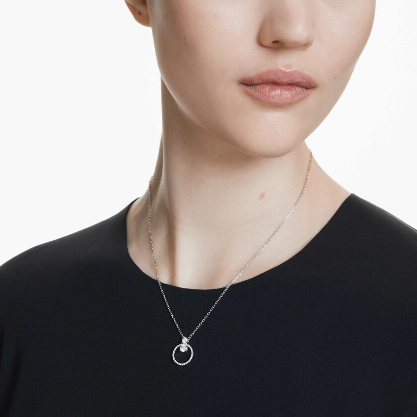 swarovski قلادة constella، قطع مستدير، لون أبيض، طلاء روديوم