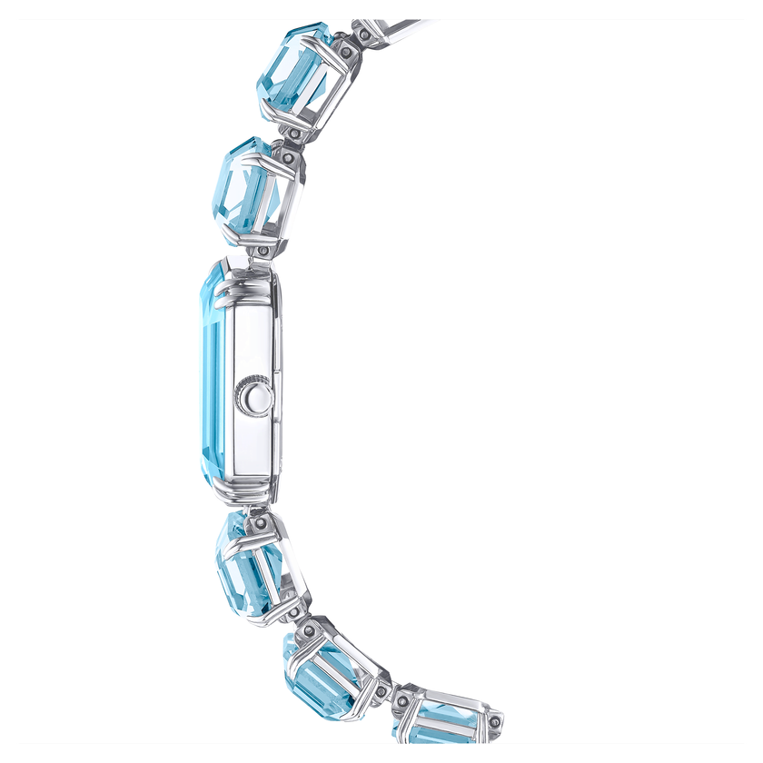 swarovski ساعة يد، سوار مرصع بأحجار مثمنة الشكل، لون أزرق، ستانلس ستيل