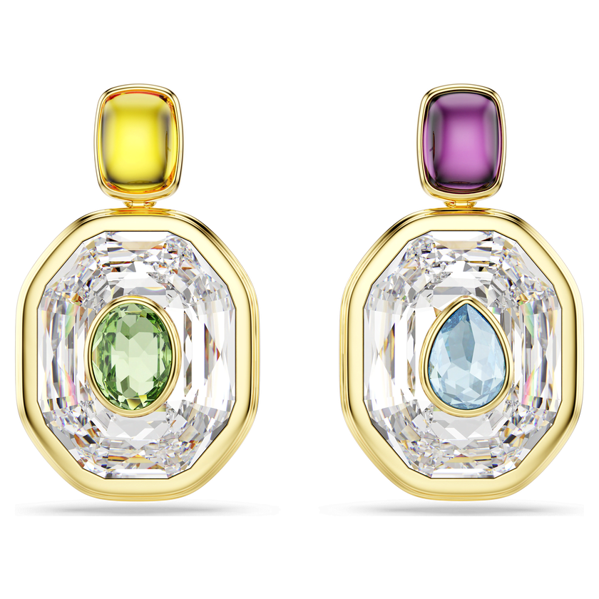 swarovski أقراط متدلية chroma، تصميم غير متماثل، قطع مُثَمَّن، ألوان متعددة، طلاء باللون الذهبي