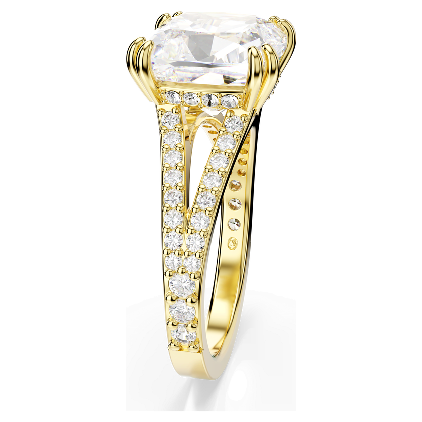 swarovski خاتم كوكتيل stilla، قطع مربع، ترصيع بافيه، لون أبيض، لمسة نهائية من الذهب عيار 18 قيراط