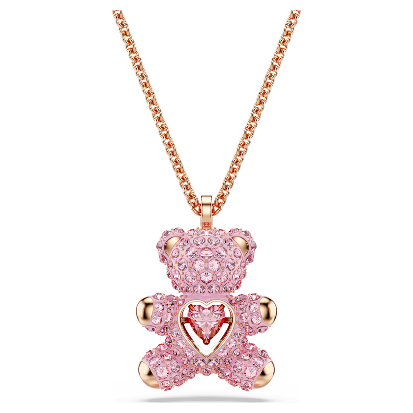 swarovski قلادة teddy، لون وردي، طلاء ذهبي وردي