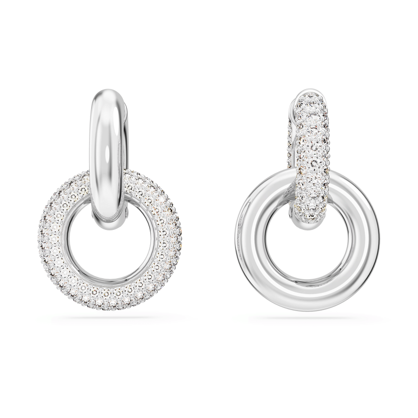 swarovski أقراط حلقية dextera، حلقات متداخلة، لون أبيض، طلاء روديوم