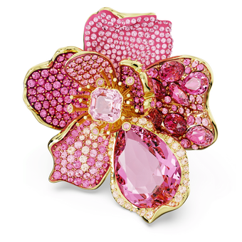 خاتم كوكتيل Idyllia، كريستالات متراصة، على شكل زهرة، لون وردي، طلاء بلون ذهبي swarovski خاتم كوكتيل idyllia، كريستالات متراصة، على شكل زهرة، لون وردي، طلاء بلون ذهبي