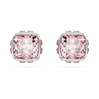 swarovski أقراط دبوسية birthstone، قطع مربع، شهر يونيو، لون وردي، طلاء روديوم