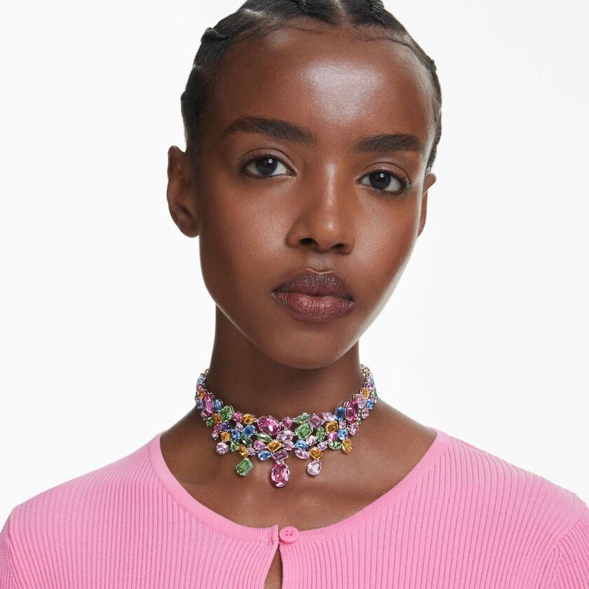 swarovski عقد شوكر gema، قطع متنوع، ألوان متعددة، طلاء روديوم