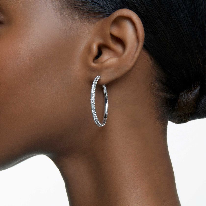 swarovski أقراط حلقية dextera، كريستالات متراصة، كبير، لون أبيض، طلاء روديوم
