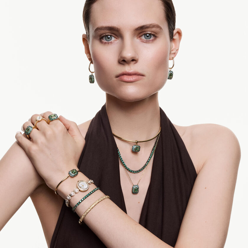 swarovski خاتم una angelic، قطع الوسادة، لون أبيض، لمسة نهائية من الذهب عيار 18 قيراط
