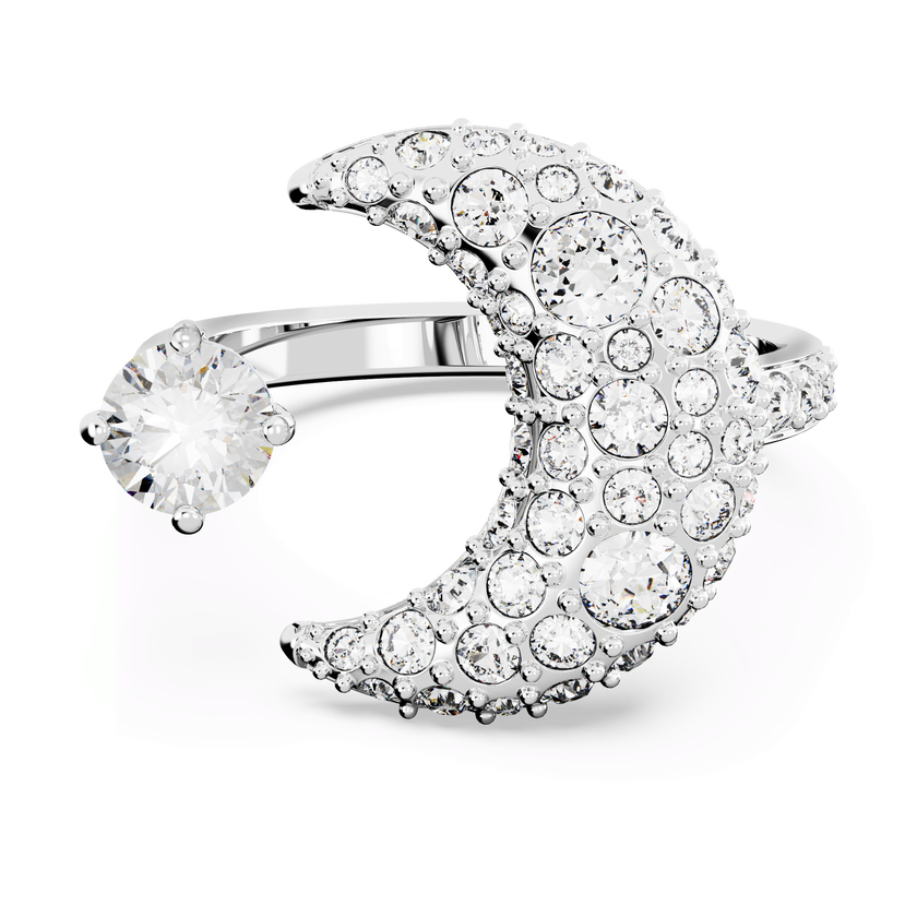 swarovski خاتم مفتوح sublima، على شكل هلال، لون أبيض، طلاء روديوم