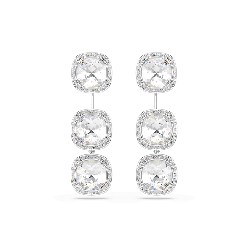 swarovski أقراط una angelic، قطع كوشن، لون أبيض، طلاء روديوم
