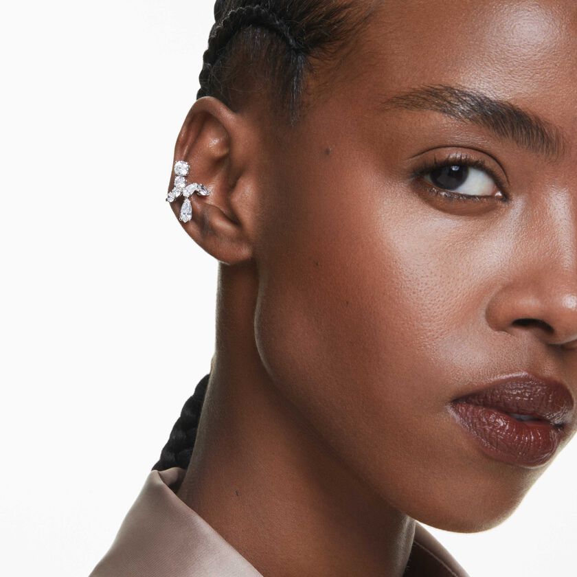 swarovski أقراط بمشبك matrix، قطع متنوع، لون أبيض، طلاء روديوم
