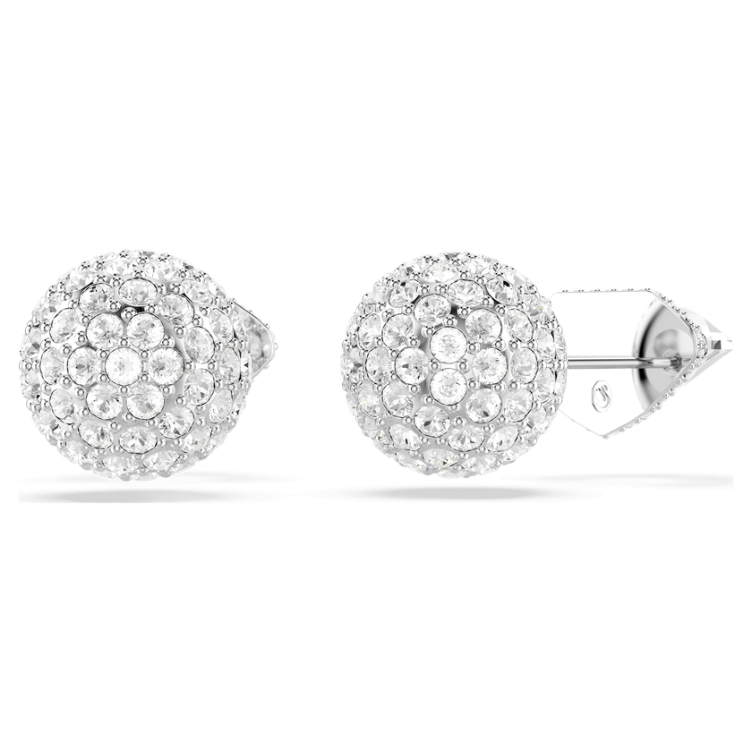 swarovski أقراط دبوسية lucent، أحجار كريستال صغيرة متراصة، شكل كرة، لون أبيض، طلاء روديوم