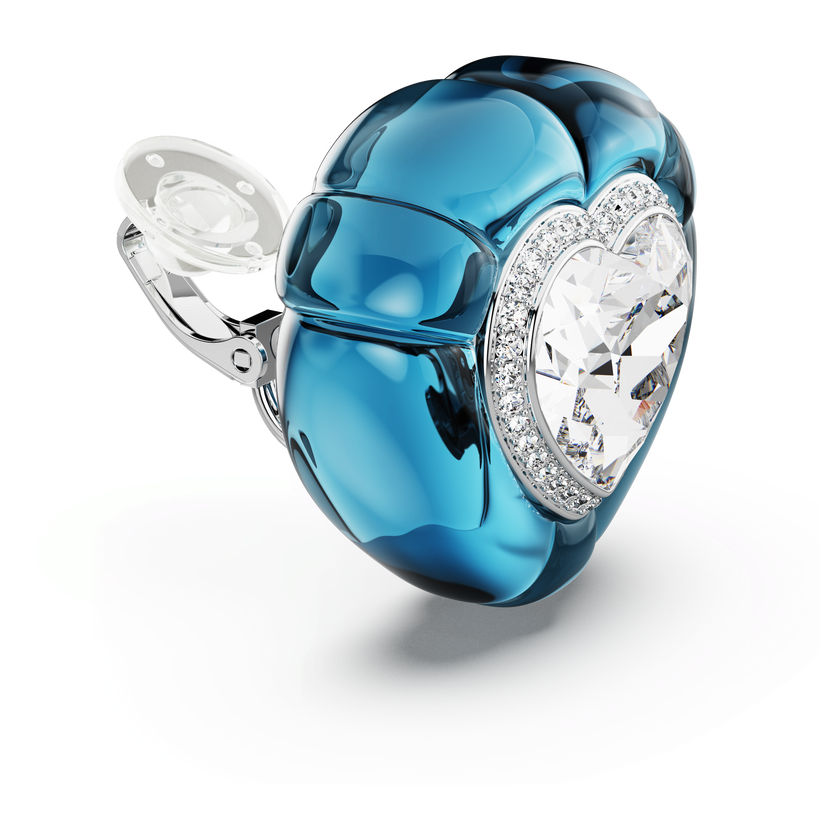swarovski أقراط بمشبك dulcis، قطع على شكل قلب، كريستالات مُتراصَّة، شكل قلب، لون أزرق، طلاء روديوم