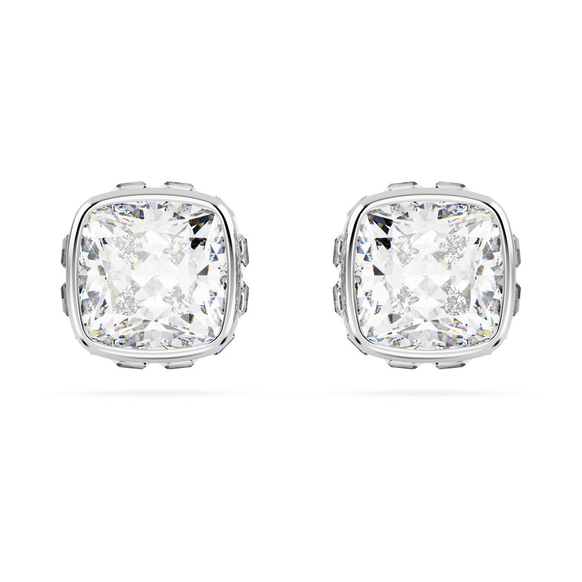 swarovski أقراط دبوسية birthstone، قطع مربع، شهر أبريل، لون أبيض، طلاء روديوم