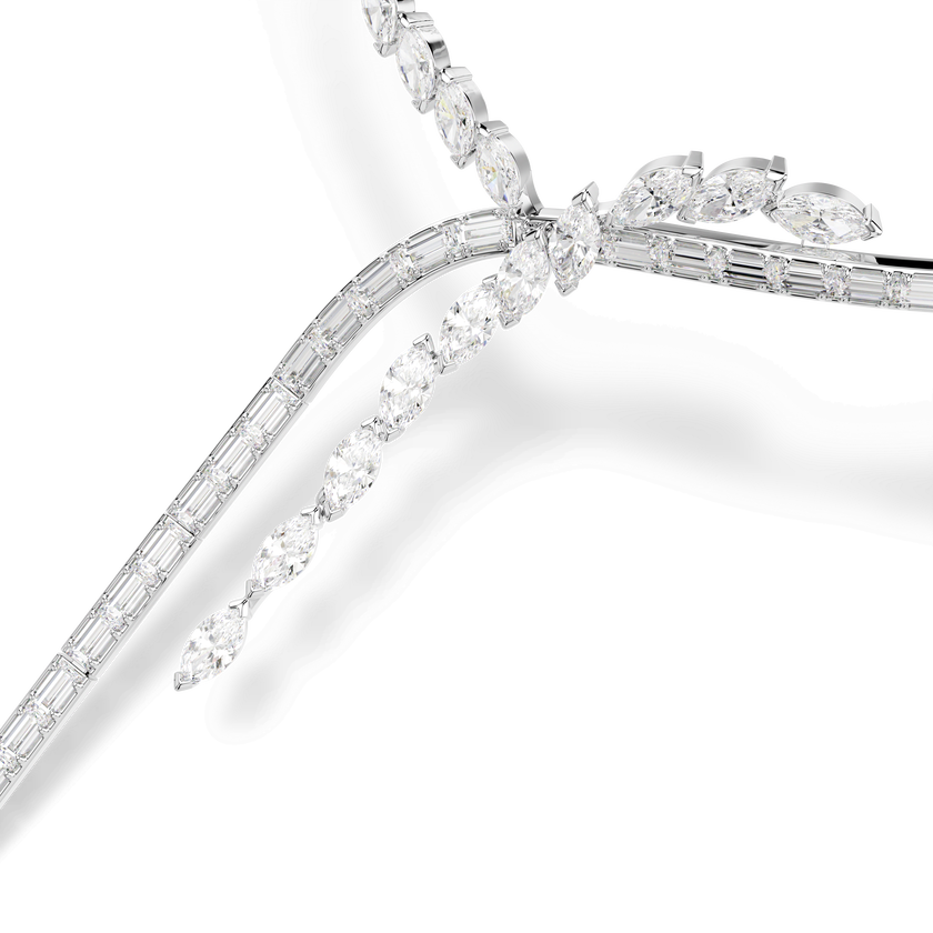 swarovski عقد mesmera على شكل حرف y، قطع متنوع، لون أبيض، طلاء روديوم