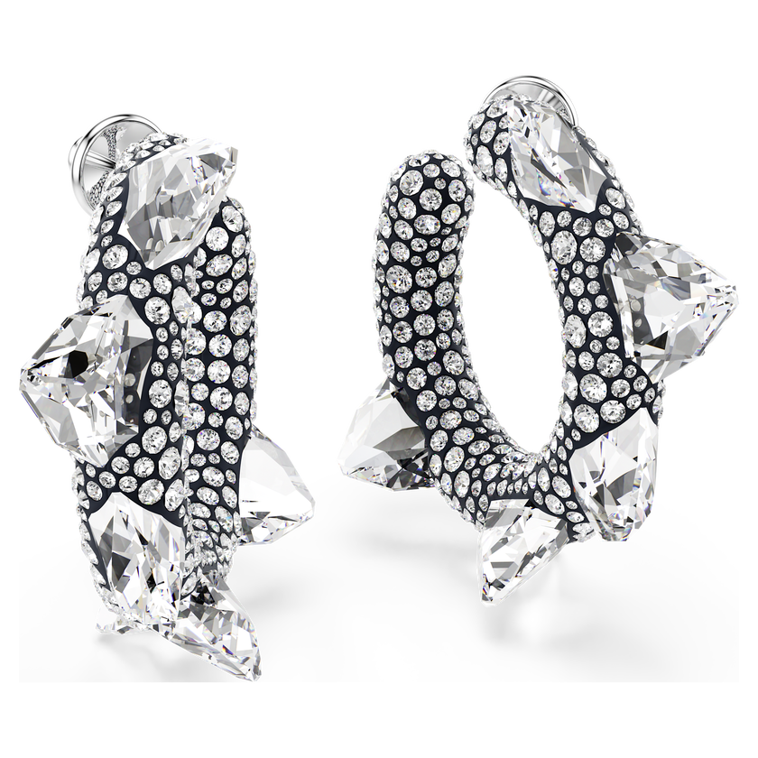 swarovski أقراط حلقية sublima، شكل سن مدبب، لون أبيض، طلاء روديوم