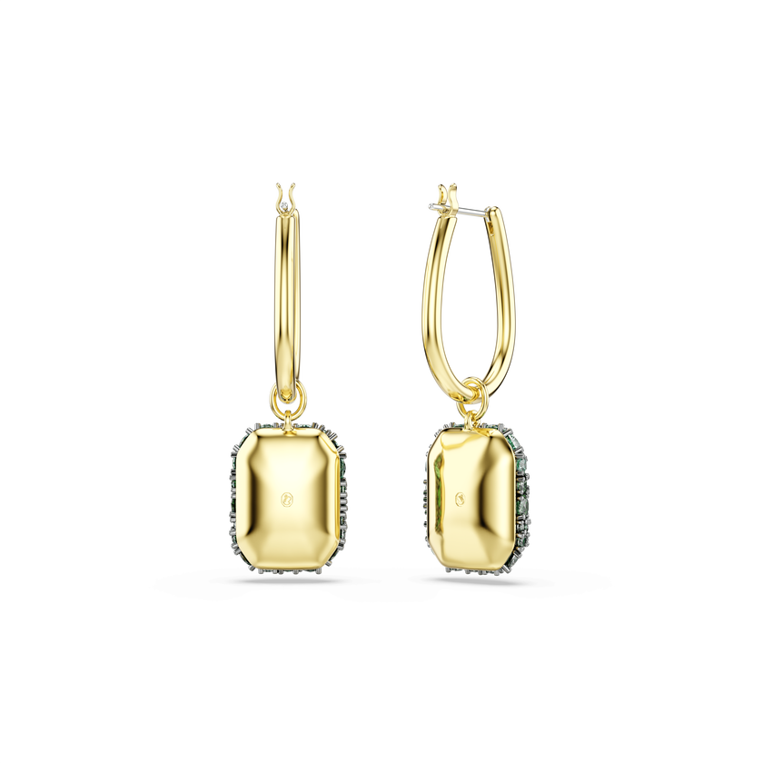 swarovski أقراط متدلية sublima، قطع مُثَمَّن، لون أخضر، لمسة نهائية من الذهب عيار 18 قيراط