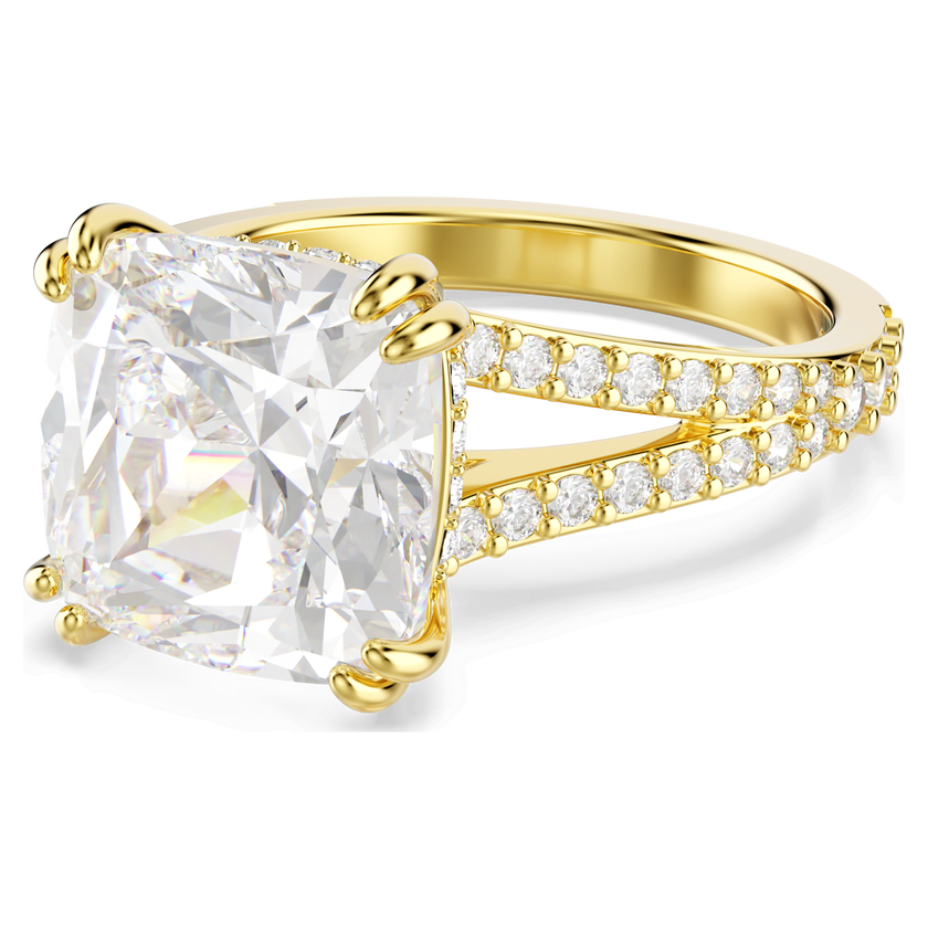 swarovski خاتم كوكتيل stilla، قطع مربع، ترصيع بافيه، لون أبيض، لمسة نهائية من الذهب عيار 18 قيراط