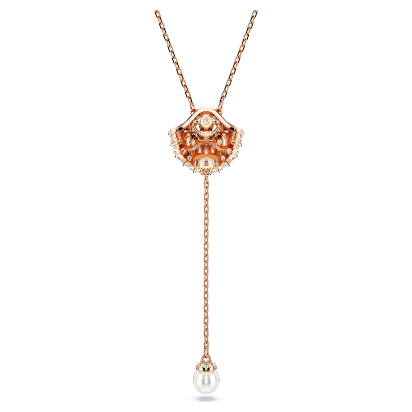 swarovski قلادة idyllia على شكل حرف y، على شكل صدفة، لون أبيض، طلاء ذهبي وردي