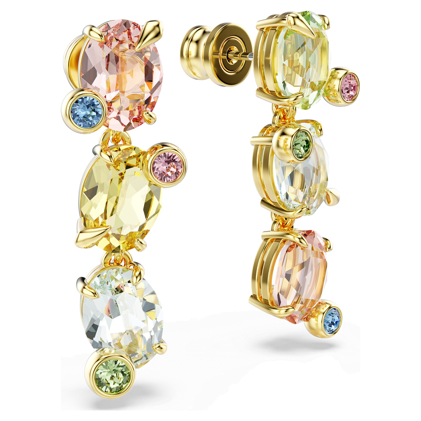 swarovski أقراط متدلية gema، تصميم غير متماثل، قطع متنوع، ألوان متعددة، طلاء باللون الذهبي