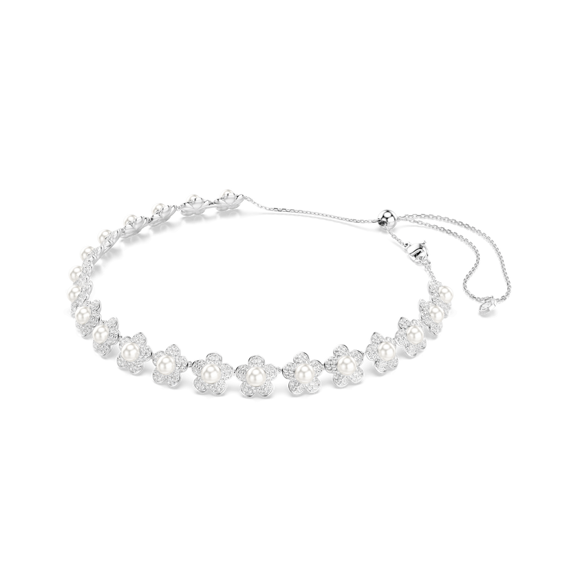 عقد شوكر ariana grande x swarovski، لآلئ كريستال، قطع مستدير، لون أبيض، طلاء روديوم