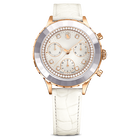 ساعة يد Octea Chrono، صناعة سويسرية، سوار جلد، لون أبيض، لمسة نهائية بلون ذهبي وردي