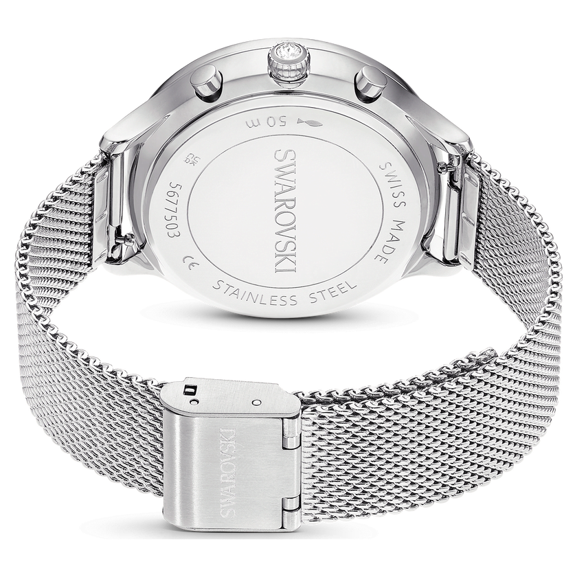 swarovski ساعة nova chrono، صناعة سويسرية، سوار معدني، لون فضي، إستانلس ستيل