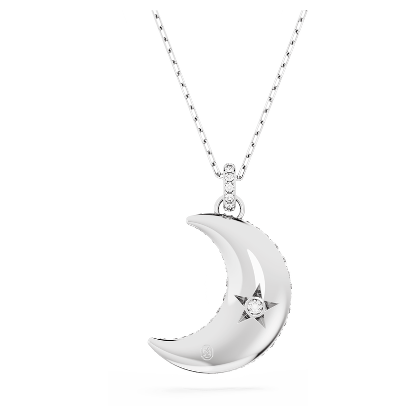 swarovski قلادة sublima، على شكل هلال، لون أبيض، طلاء روديوم