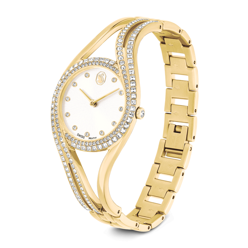 swarovski ساعة hyperbola bangle، صناعة سويسرية، سوار معدني، لون ذهبي، لمسة نهائية بلون ذهبي