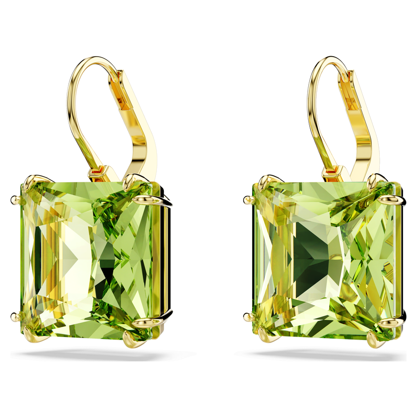 swarovski أقراط millenia، مزدانة بكريستالات مربعة، لون أخضر، طلاء ذهبي