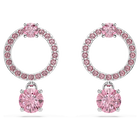 swarovski attract drop earrings round cut pink rhodium plated
