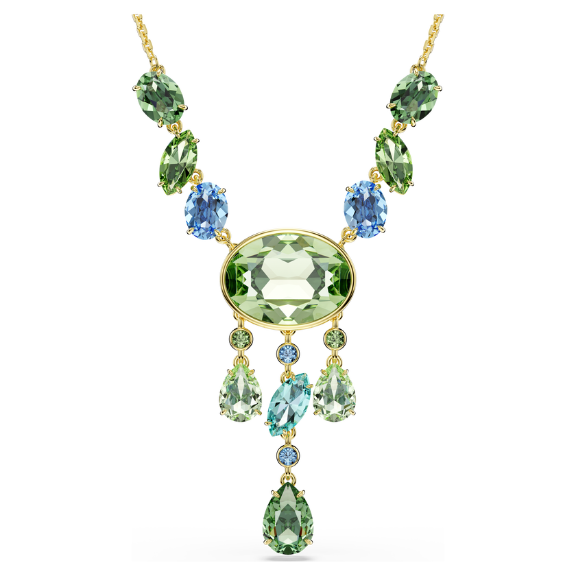 swarovski عقد gema على شكل حرف y، قطع متنوع، ألوان متعددة، طلاء باللون الذهبي