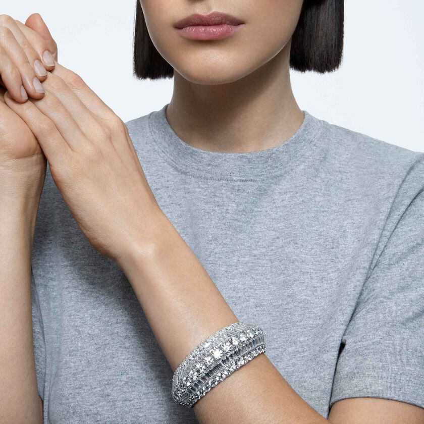 swarovski إسورة hyperbola، كبير، لون أبيض، طلاء روديوم