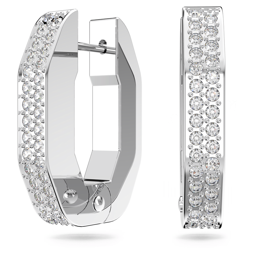 swarovski أقراط dextera حلقية، ثمانية الشكل، حجم صغير، لون أبيض، طلاء روديوم