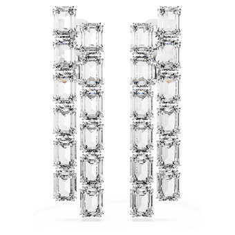 swarovski أقراط بمشبك millenia، قطع مثمن، تصميم طويل، لون أبيض، طلاء روديوم