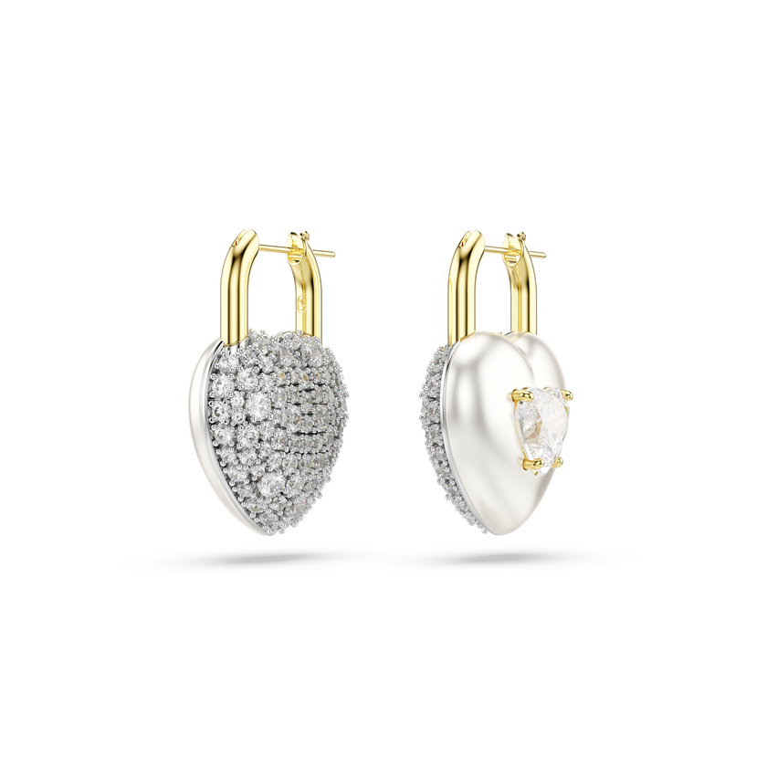 swarovski أقراط متدلية idyllia، قطع متنوع، شكل قلب، لون أبيض، طلاء باللون الذهبي