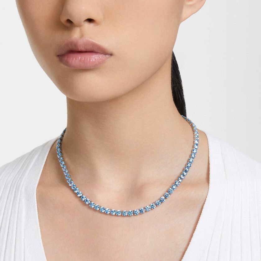 swarovski عقد matrix tennis، قطع مستدير، لون أزرق، طلاء روديوم