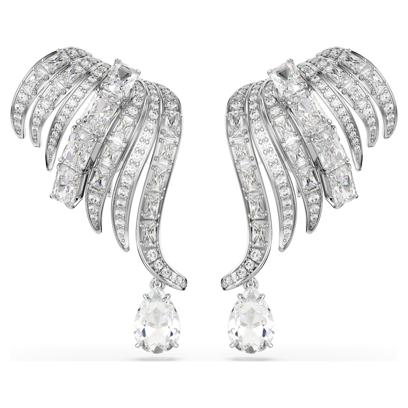 swarovski أقراط مشبك vienna، قطع متنوع، شكل بجعة، لون أبيض، طلاء روديوم