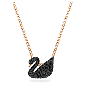 swarovski قلادة swan، شكل بجعة، لون أسود، لمسة نهائية من الذهب الوردي عيار 18 قيراط