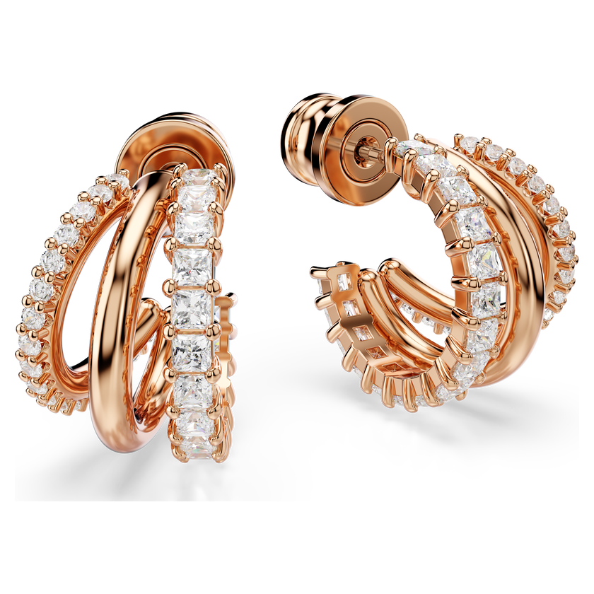 swarovski أقراط حلقية hyperbola، قطع متنوع، صغير، لون أبيض، طلاء باللون الذهبي الوردي
