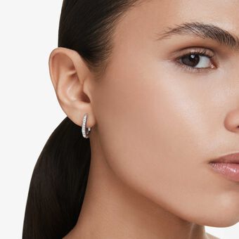 swarovski أقراط حلقية dextera، شكل ثماني، قطع مُستدير، حجم صغير، لون أبيض، طلاء روديوم