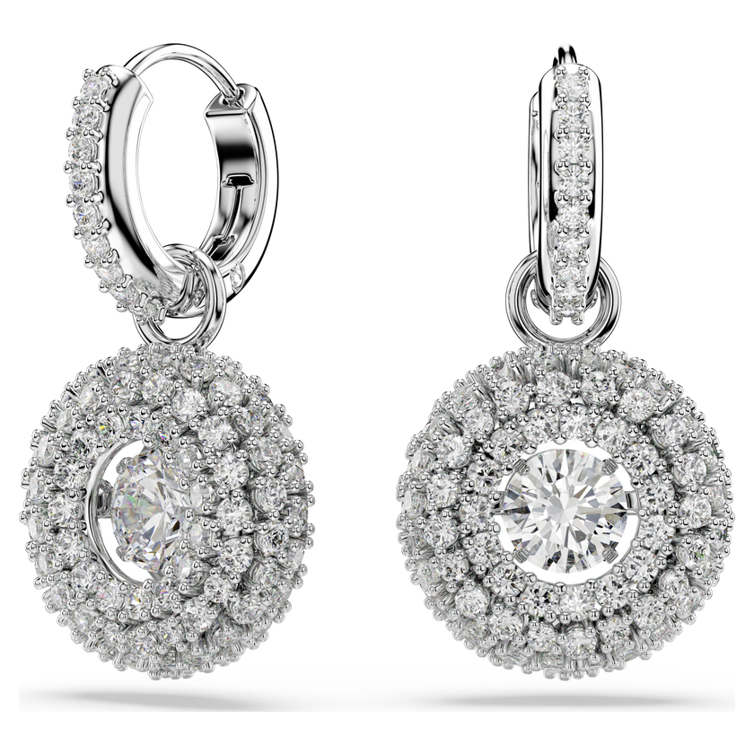 swarovski أقراط متدلية sublima، قطع مستدير، لون أبيض، طلاء روديوم
