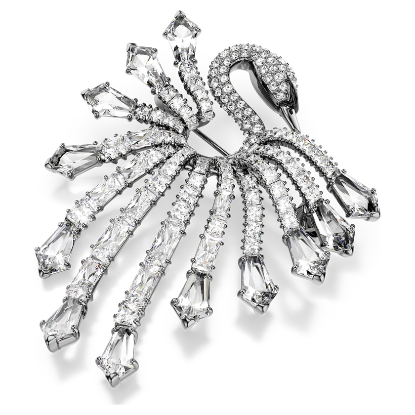 swarovski بروش the vienna collection، شكل بجعة، لون أبيض، طلاء روثينيوم