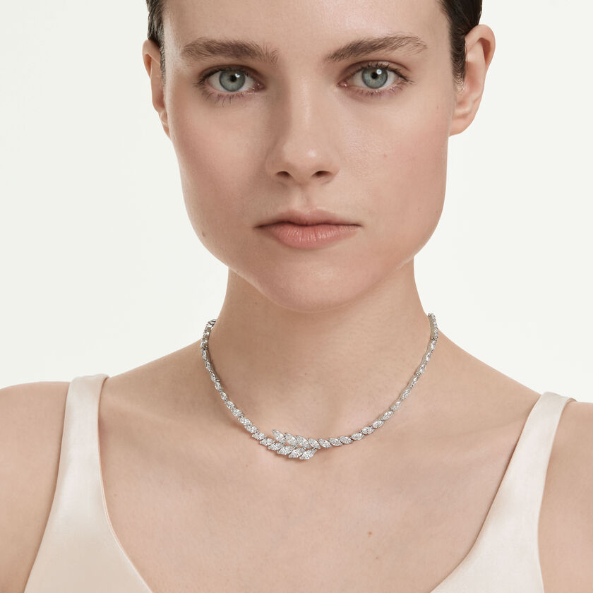 swarovski عقد mesmera، قطع ماركيز، لون أبيض، طلاء روديوم