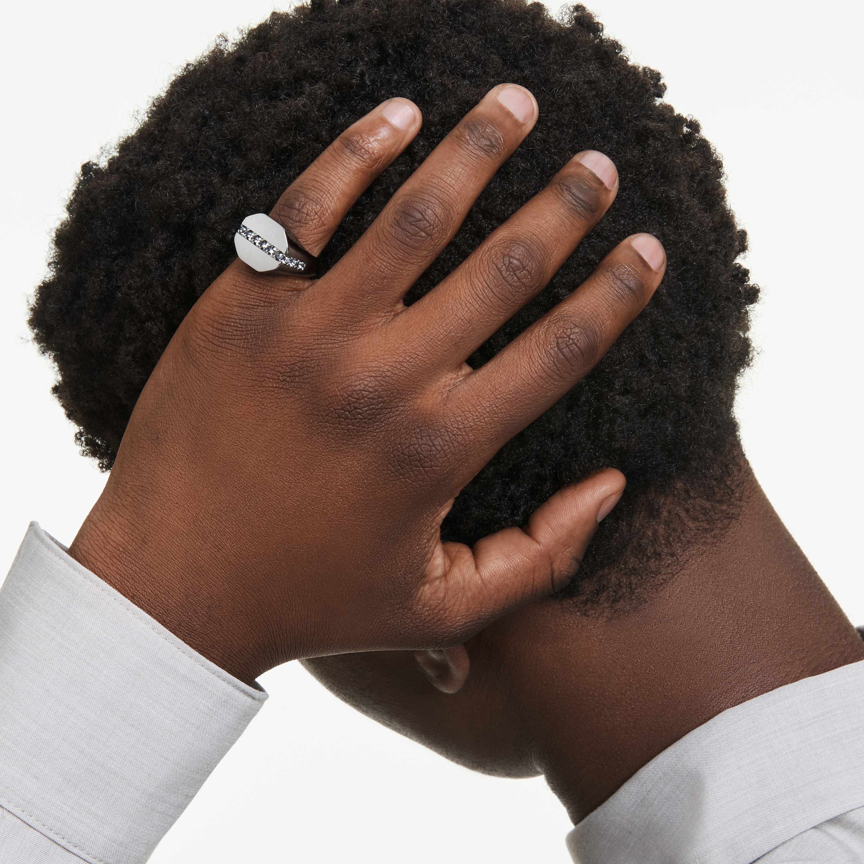 swarovski خاتم dextera octagon، شكل مثمن، قطع مستدير، لون أسود، طلاء روثينيوم