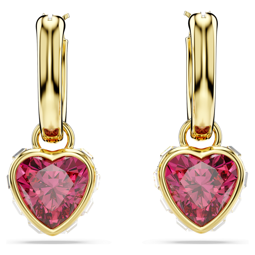 swarovski أقراط متدلية chroma، شكل قلب، لون أحمر، طلاء بلون ذهبي