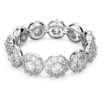 swarovski خاتم una، قطع مستدير، كريستالات متراصة، لون أبيض، طلاء روديوم