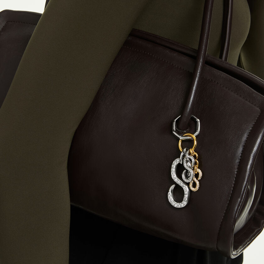 swarovski تعليقة حقيبة، قطع مُستدير، لون أبيض، لمسة نهائية من معادن مختلطة