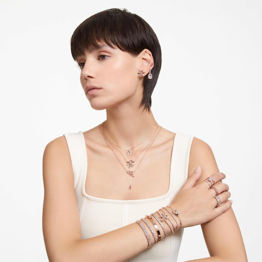 swarovski خاتم matrix، قطع باغيت، لون وردي، لمسة نهائية من الذهب الوردي عيار 18 قيراط