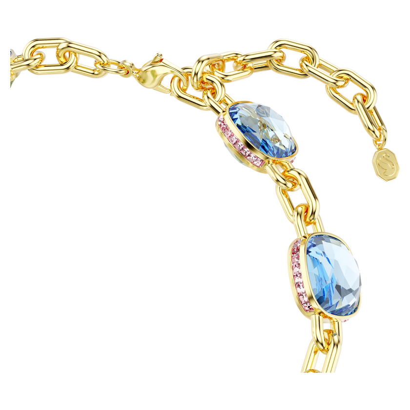 swarovski عقد choma tennis، قطع على شكل وسادة، لون أزرق، طلاء باللون الذهبي