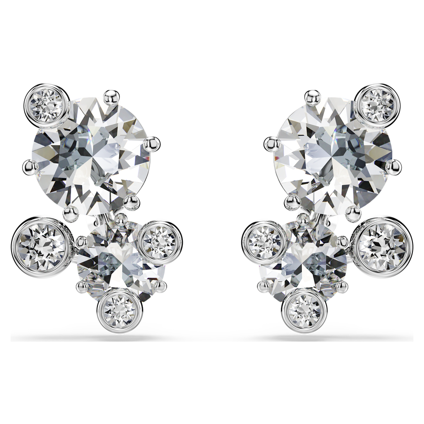 swarovski أقراط دبوسية constella، قطع مستدير، لون أبيض، طلاء روديوم